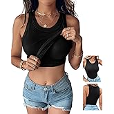 CHICME Women Built-in Bra Tank Tops Sleeveless Casual Shirts Racerback Ribbed Fitted Tank Tops