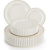 ejonirinjonir EI 60pcs Beige Plastic Plates with Gold Rim,Ivory Disposable Plates,Heavy Duty Fancy Plastic Plate,10" Dinner & 7" Dessert Plate Elegant for Party,Wedding,Birthday,Spring,Afternoon tea