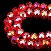 DIQIO 10mm Faceted Crystal Beads for Jewelry Making - Iridescent Rondelle Beads for Bracelets(60-65pcs, Red AB)