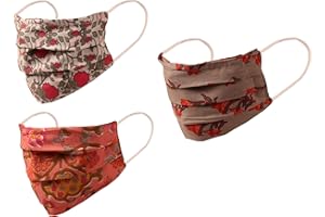 Touchstone Indian Heritage Fabric Filter Pocket Nose Bridge Double Layer Cotton face mask Reusable Washable for Men, Women (Pack of 3). Pink Grey White