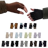 UNDERCONTROL Logo Label Unisex Fall Winter Outdoor Two Solid Color Collaboration Mix Stretchy Knit Fingerless Half Finger Warmer Casual Gloves Mittens Handwarmer Korea (NAVY SKY)