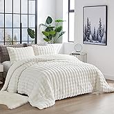 Bedbay Rabbit Faux Fur White Comforter Set Queen Size Plush Fluffy Comforter Winter Bedding Set Soft Cozy Warm Winter Quilts Queen Size Smoofy Velvet Bubble Fur Fuzzy Comforter Luxury Bedding 3 Pcs