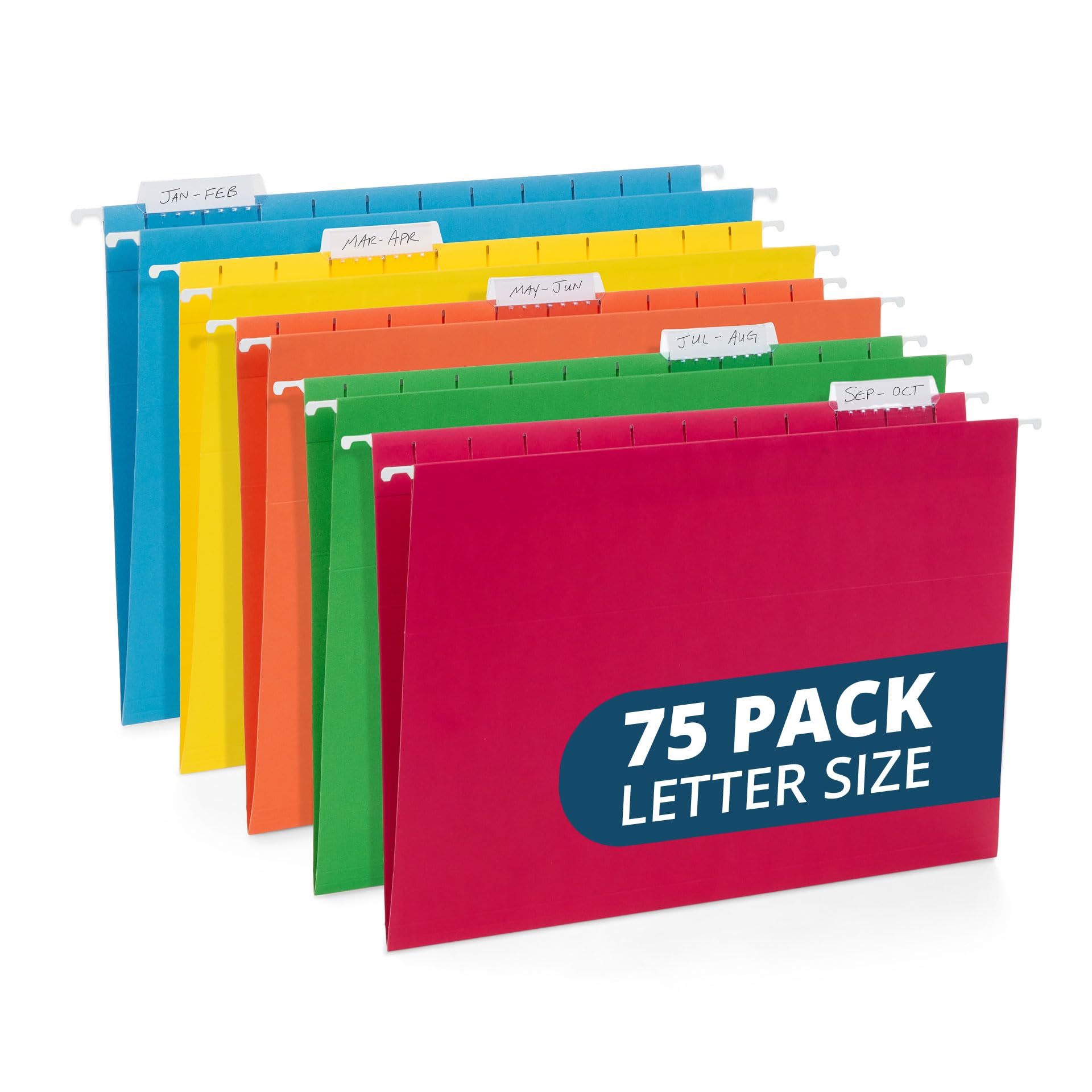 Photo 1 of Blue Summit 75 Pack Colored Hanging File Folders Letter Size No Expansion, Colored Hanging File Folders Bulk, Assorted Colors, Designed for Bulky Files, Medical Charts, 1/5 Tabs