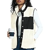 Rapbin Vests for Women Lightweight Stand Collar Sherpa Fuzzy Fleece Vest Buttoned Sleeveless Jackets with 3 Pockets