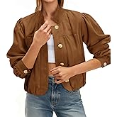 Tankaneo Womens Faux Suede Bomber Jackets Casual Cropped Stand Collar Coats Vintage Button Down Shackets