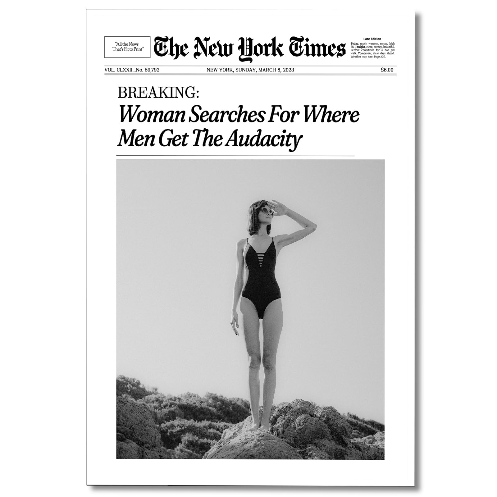 Anslipswar Trendy Coastal Cowgirl Canvas Wall Art, Vintage Black and White Posters for Room Aesthetic, Funky Retro Hot Girl Print, Fashion Cool Bar Cart Girls Bedroom Dorm Decor 12x16in Unframed