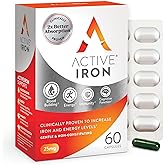 Active Iron Supplement 25mg – Clinically Proven to Increase Iron & Energy Levels – Gentle, Non-Constipating, Highly Absorbed – 60 Capsules