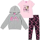 Barbie Zip Up Fleece Hoodie Graphic T-Shirt and Leggings 3 Piece Outfit Set Fl2271342Br Girls' coordinated outfit