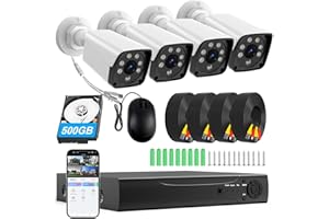 KTKTVE H.265+ Wired Security Camera DVR Kit System with AI Human Vehicle Detection, 4X 1920P 5MP IP67 Metallic Indoor/Outdoor Cameras IR Night Vision, 4K NVR 500GB HDD Included for 24/7 Recording