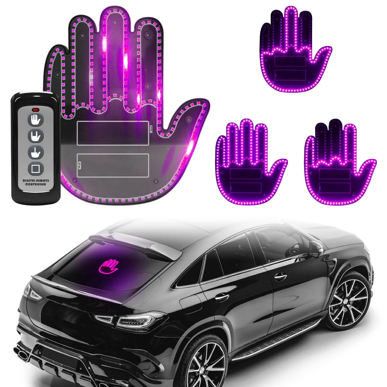 Photo 1 of DIBMS Hand Gesture Light with Remote, Pink LED Finger Funny Window Sign Light Accessories for Car Truck