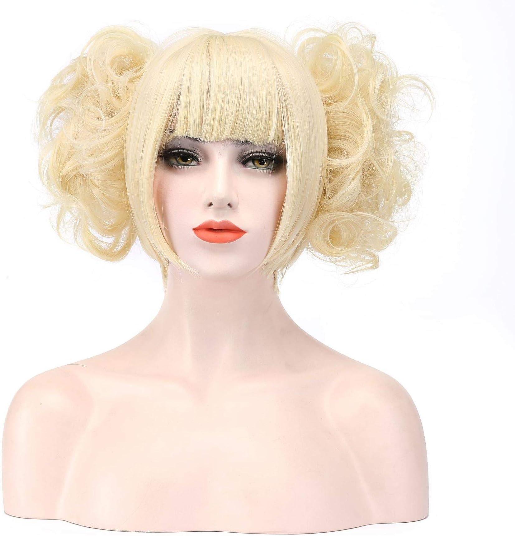 loktaoga Women's Short Blonde Cosplay Wig with 2 Detachable Buns Halloween Wig
