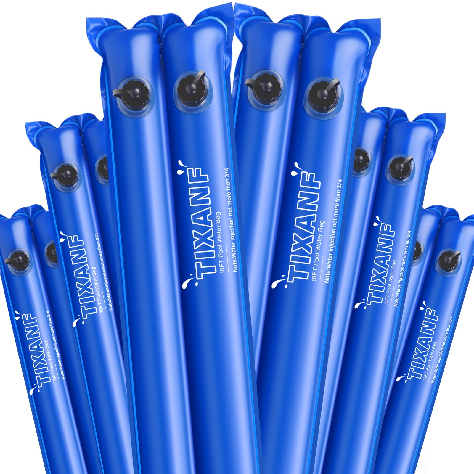 Photo 1 of 10 Ft Pool Water Bags 0.8mm Double Layer Hot Melt Process Water Tubes Thickened (27 Gauge) Dual Chamber Pool Cover Weights,Heavy Duty PVC Water Weight Bag,6 Pieces,Blue