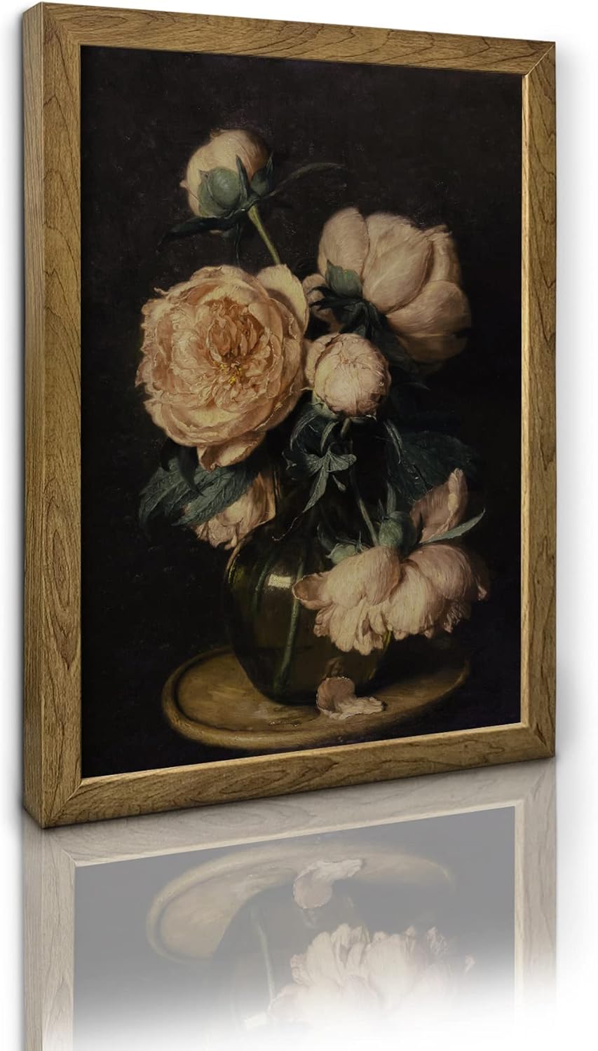 Wall Décor - Framed Canvas Prints Wall Art Home Decor - Vintage Landscape Art Print Farmhouse Painting, Wildflower Field Oil Painting on Canvas