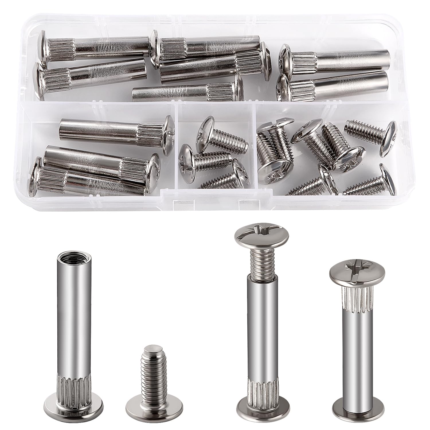 VooGenzek 10 PCS Φ8mm Connecting Bolts With M6 Screws, Furniture Fastener Binding, Nickel Cupboard Joining, for Cabinet Connector, 36-45 mm