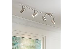 Pro Track Vester 4-Head LED Wall or Ceiling Track Light Fixture Kit Spot-Light GU10 Dimmable Directional Silver Brushed Nickel Finish Modern Kitchen Bathroom Living Room Dining Hallway 40" Wide