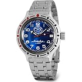 VOSTOK | GRU Amphibian Automatic Self-Winding Russian Diver Wrist Watch | WR 200m | Amphibia 420866 | Blue Dial 40mm Mechanical Watch | Luminous dots