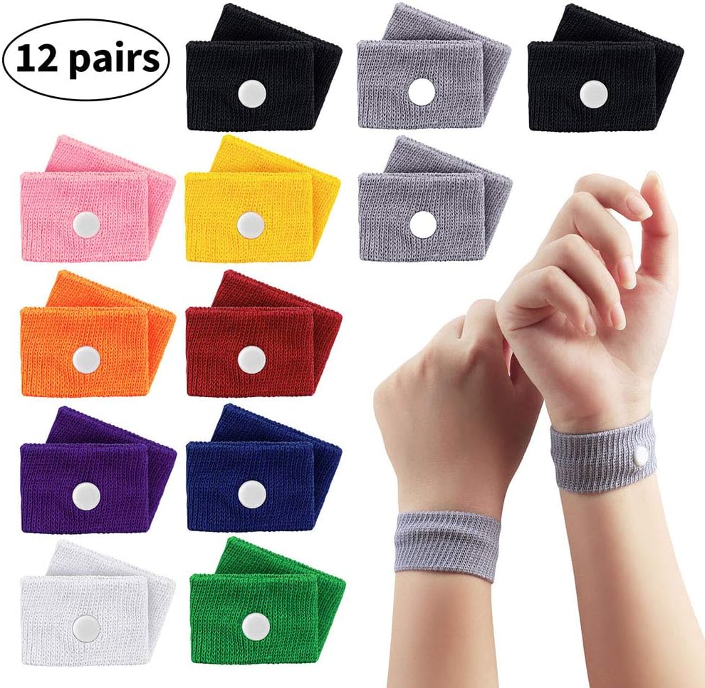 12 Pairs Sickness Bands, Motion Travel Morning Sickness Relief Bands