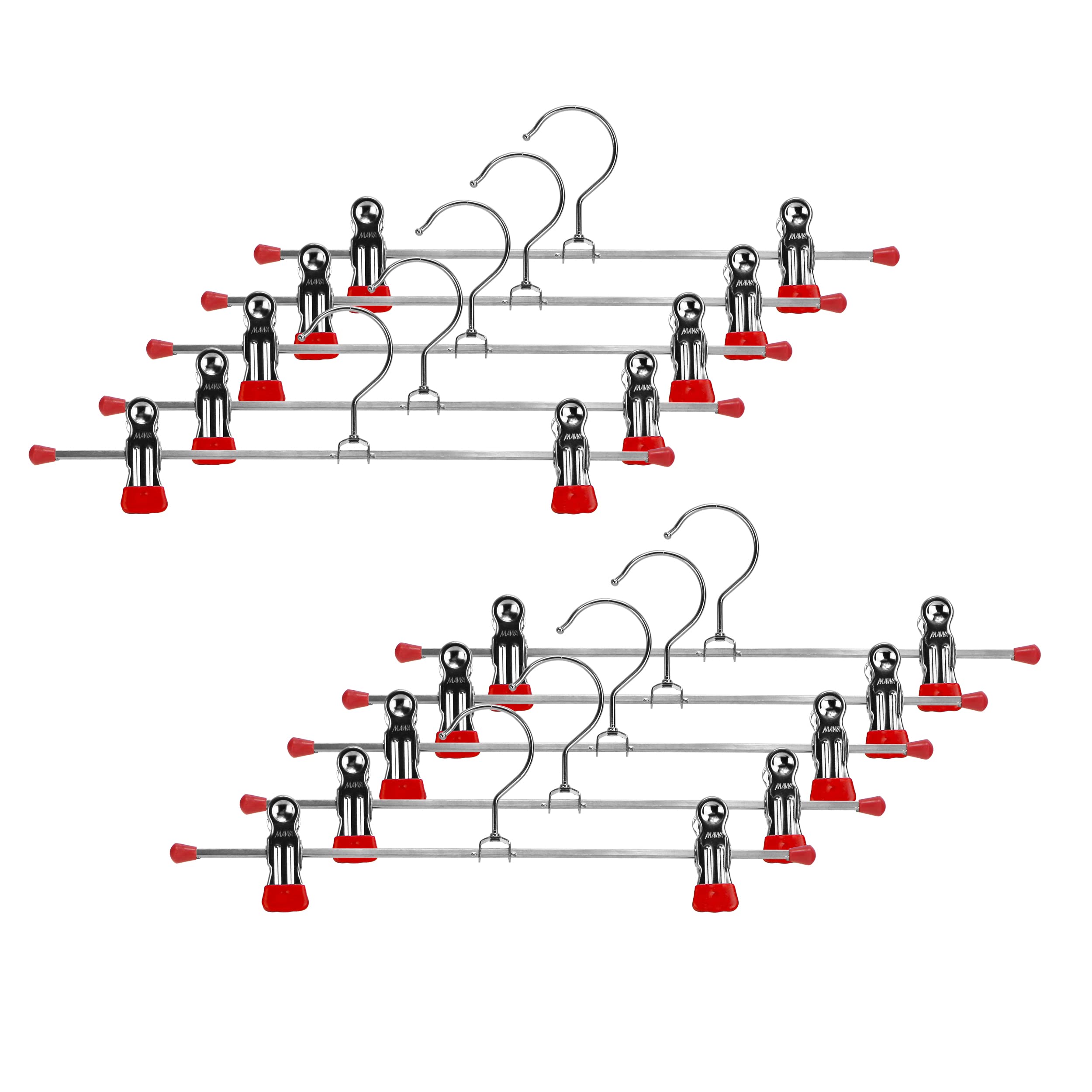 Mawa by Reston Lloyd Non-Slip Space-Saving Clothes Hanger For Pants & Skirts with Two Non-Slip Clips, Style K/30D, 12-Inch, Set of 10, Red