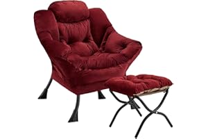 Congermom Lazy Chair with Folding Ottoman Modern Large Accent Chair,Contemporary Lounge Leisure Sofa Chair with Armrests Upholstered Sofa Armchair Reading Chair for Bedroom,Dorm & Office(Dusty Rose-f)