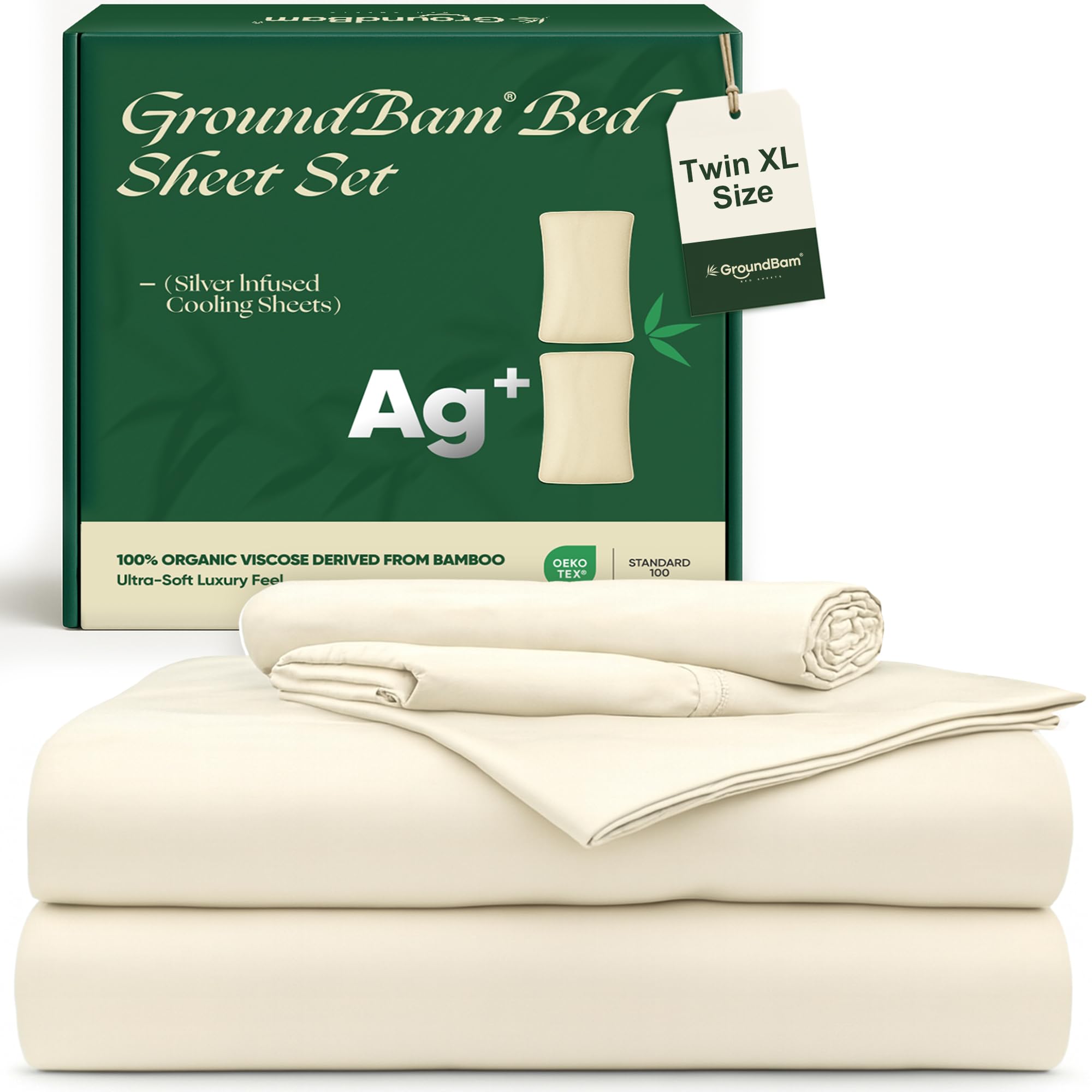 Photo 1 of GroundBam Silver Infused Bed Sheets Set, (White,Twin XL)