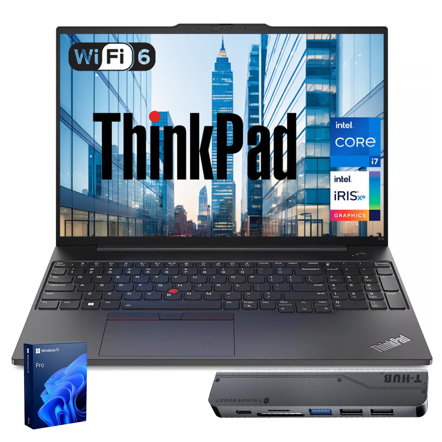 Lenovo ThinkPad E16 Business Laptop, 16" FHD+ Touchscreen, Intel Core i7-1355U, 40GB RAM, 1TB SSD, Fingerprint, Backlit, Webcam, HDMI, Wi-Fi 6, Windows 11 Pro, Bundle with Thunderobot 7-in-1 USB-C Hub