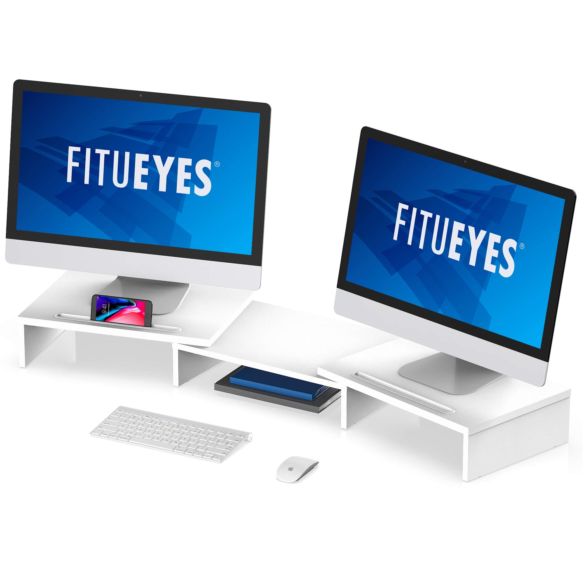 Buy FITUEYES Dual Monitor Stand with 2 Extra Phone Holder, Wood PC