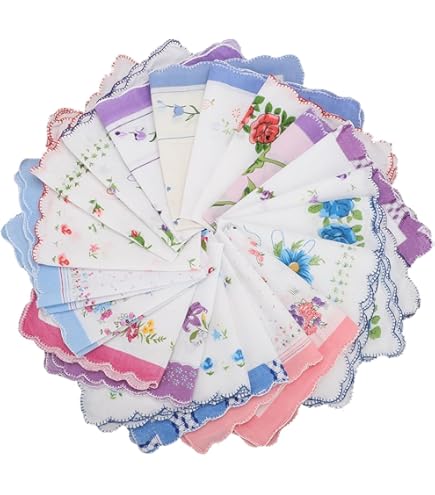 Lot De 6 Mouchoirs Floraux Pour Femme : Mouchoirs En Coton Brodés Avec