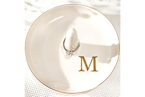 Yoqanr Ceramic Initials Jewelry Tray Ring Dish With Personalized M-Monogrammed Engagement Wedding Gifts, for Birthday Mother's Day for Women, Ceramic White 4.7" x2.4"