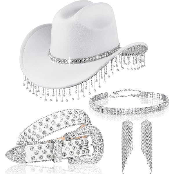 Amazon.com: Silver Rhinestone Western Cowboy Hat for Womens  display picture 1