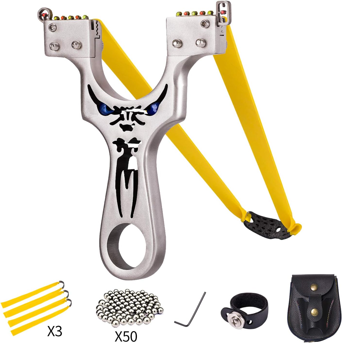 Slingshot, Metal Slingshot Professional Hunting Slingshot with Heavy Duty Launching Bands, High Velocity Catapult