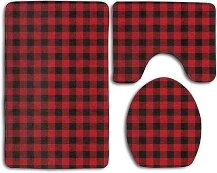 Amazon Com Zhoulo Soft Toilet Rug 3 Pieces Set Buffalo Plaid Design Non Slip Bathroom Rugs U Shaped Toilet Mat Toilet Lid Cover Furniture Decor