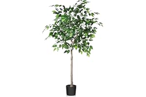 Kazeila Artificial Ficus Tree, 5FT Fake Plastic Ficus Plant in Pot with Durable Plastic Trunk, Faux Plant for Home Decor Office House Living Room Indoor