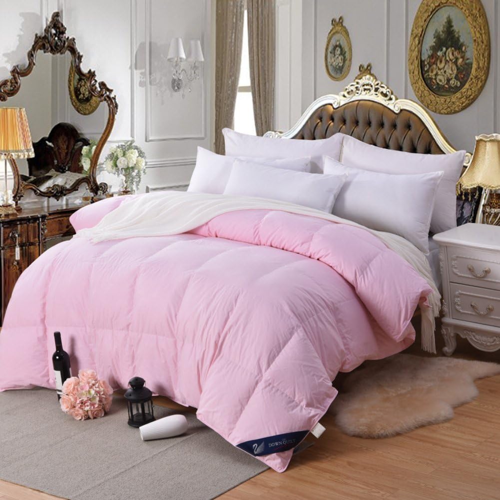 DW&HX White thicken fluffy quilt ultra-soft vented double quilt queen comforter duvet insert white queen comforter -pink 200x230cm(79x91inch)