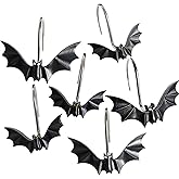 CHICTIE Halloween Shower Curtain Hooks, Cute Bat Decorative Shower Rings for Shower Curtains Rods,Set of 12 Black Shower Hooks Hangers Rust-Resistant Babys Girls Room Bathroom