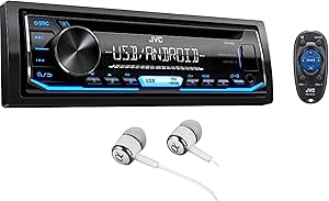 JVC Stereo Car Single DIN In-Dash CD MP3 Car Stereo Receiver Front USB AUX Inputs Android Control AM FM Radio Player with Remote Control / FREE ALPHASONIK EARBUDS