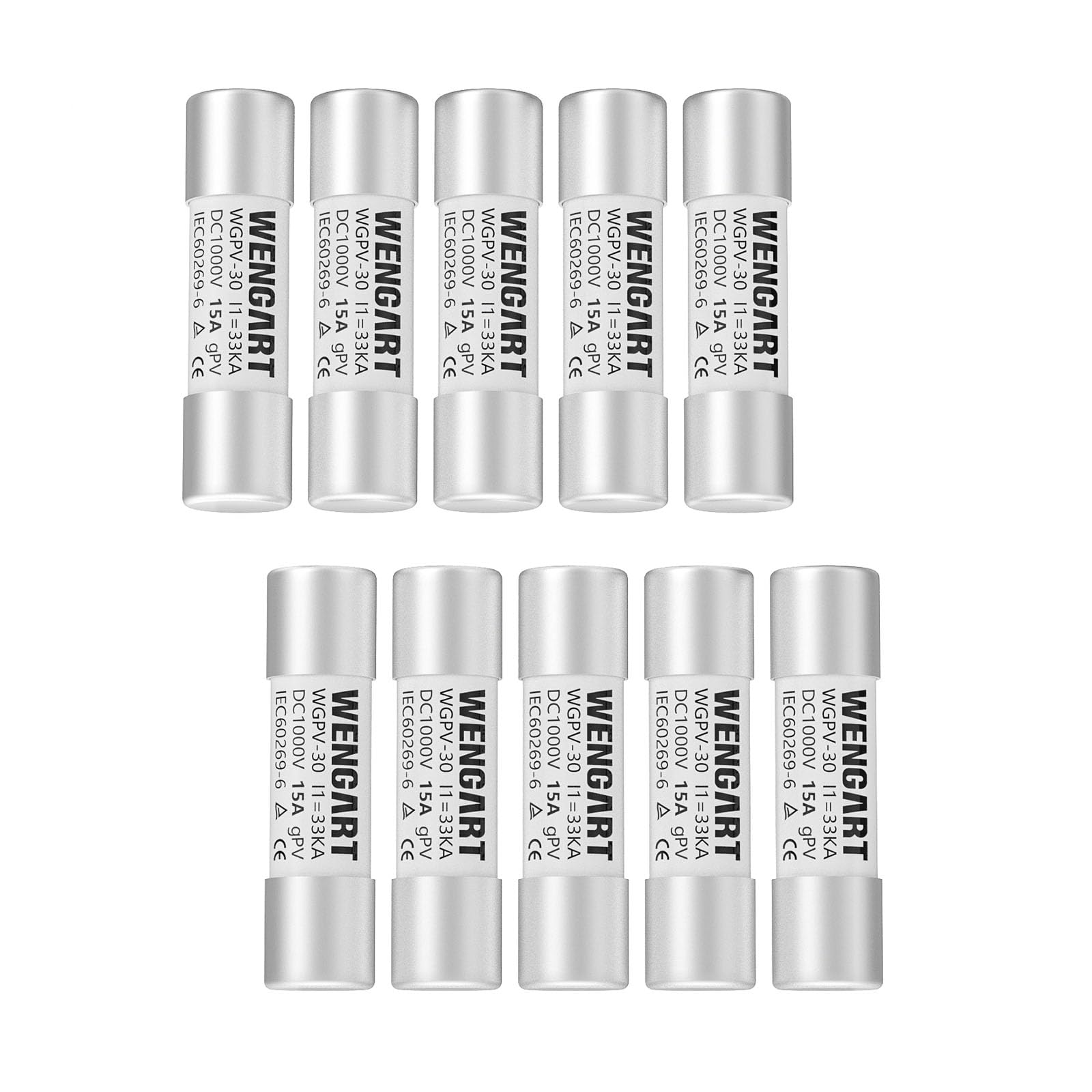 Wengart Solar Fuses WGPV-30,Fast Photovoltaic Fuses for Solar Photovoltaic Applications,DC1000V 15Amp,10x38mm,I133kA,10pcs โ image 1