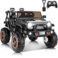 Hikole 24V Electric Ride on Truck, 2 Seater Battery Powered Truck with 20" Wide Seat, 4x100W Powerful Wheels, Music, Remote Control, LED Lights, Ride on Car for Big Kids Boys 4-8, Black