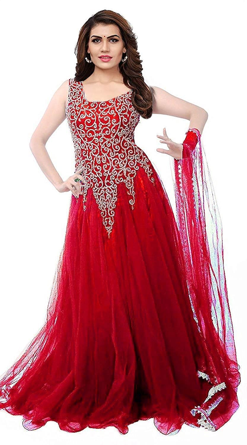 florence women's net red party wear designer semi-stitched gown(gc006-new)