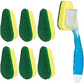 LOLA Dish Brush w/Soap Dispenser Wand, 1 Brush w/Head & 6 Refills, Absorbent Sponge Scrubber, No Leaking. Clean Dishes, Sinks and Cookware