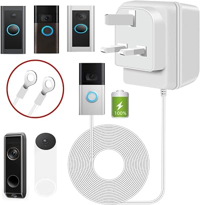 XZGM Doorbell Transformer 24V 500mA 8M Cable White Visual Doorbell Adapter