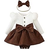Newborn Baby Girl Fall Winter Outfits Infant Ribbed Romper Dress Ruffle Long Sleeve Clothes Jumpsuit with Bow Headband
