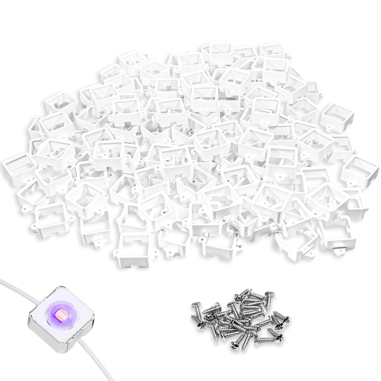 Photo 1 of 150 Pcs White Mounting Brackets, Light Clips W/Screws, Fits Govee RGBIC LED Permanent Outdoor LED Lights Non-Pro/Original H705, Elite Version H805, for Various Surfaces like Wood, Steel Siding etc