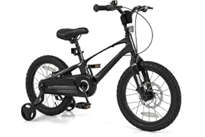 BABY JOY Kids Bike, 16" Lightweight Alloy Sporty Bicycle w/Dual Disc Brakes, Training Wheels, Body Suspension, Adjustable Han