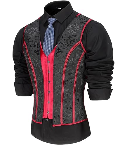 HUAMYTH Mens Corset Suit Vest Vintage Waistcoat Black Slimm Fit