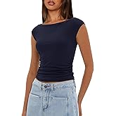 Darong Women's Summer Boat Neck Tops Cap Sleeve Slim Fitted Modal Basic Tee Trendy Casual Shirts