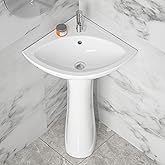 HOMLYLINK Corner Pedestal Sink White 1 Hole, 23 x 19 Inch Small Bathroom Pedestal Sink Combo, 1 Overflow Hole, 1 Faucet Hole,