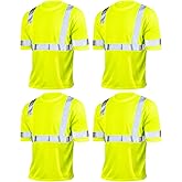 JaGely 4 Pcs Reflective Safety Shirts Short Sleeve High Visibility Hi Vis T-shirts for Construction Work with Front Pocket