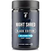 Night Shred Black Melatonin-Free Fat Burner &amp; Sleep Support, 30 Servings | Night time fat burner; Weight loss &amp; natural sleep support with GABA, Ashwagandha, CLA, Grains of Paradise; 90 Vegan Capsules