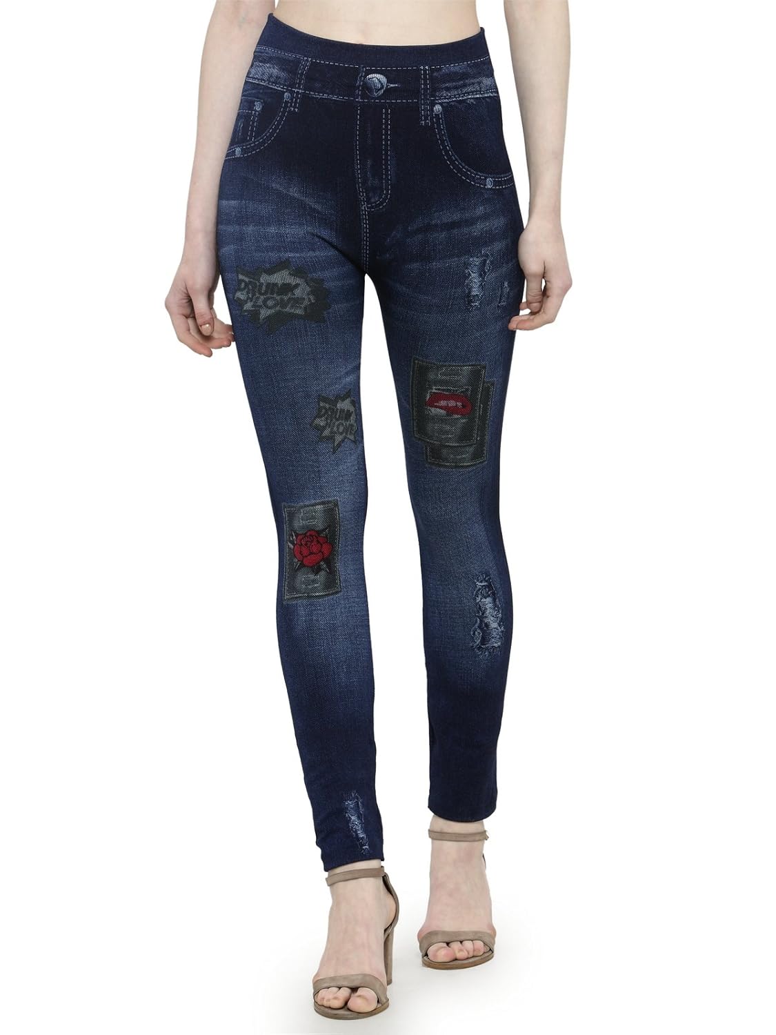 being fab women's printed denim look jeggings.