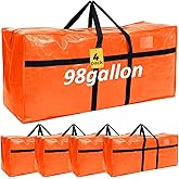 Windyun 4 Pack 98 Gallon Extra Large Moving Bags XXL Heavy Duty Storage Bag with Strong Zipper Handle Jumbo Big Tote Box Foldable for College Dorm Travel Clothes Duffle Blanket Pillow(Orange)